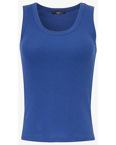 Weekend by Maxmara Scoop-neck Ribbed Cotton-jersey Top - Blue