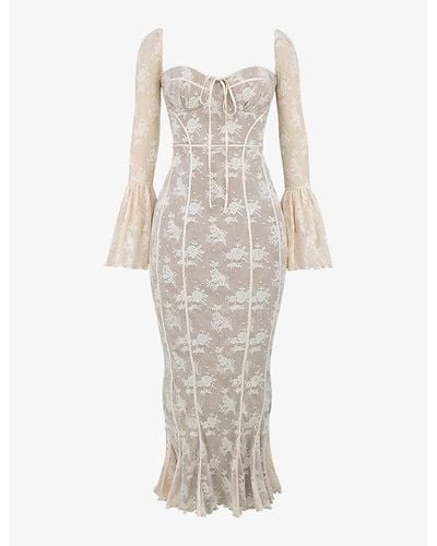 House Of Cb Delilah Corseted Lace Maxi Dress - White