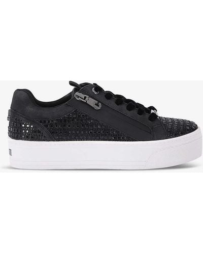 Carvela Kurt Geiger Junior Zip Crystal-embellished Faux-leather Low-top Trainers - Black