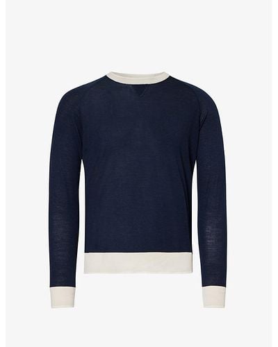 Eleventy Crewneck Fine-knit Wool Sweater X - Blue