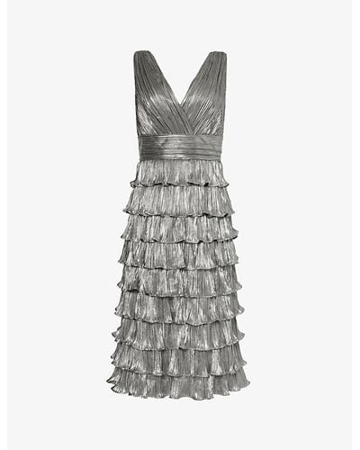 Zac Posen Metallic Tiered-hem Woven Midi Dress - Gray