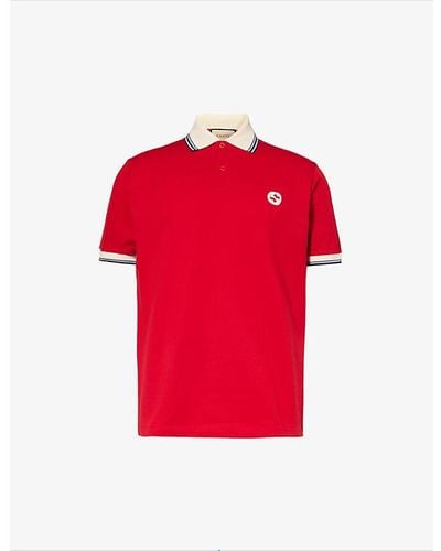 Gucci Brand-appliqué Striped-trim Stretch-cotton Polo Shirt - Red