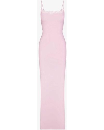 Skims Fits Everybody Lace-trim Stretch-woven Maxi Slip Dress X - Pink