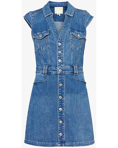 PAIGE Jaxsyn V-neck Stretch-denim Mini Dress - Blue