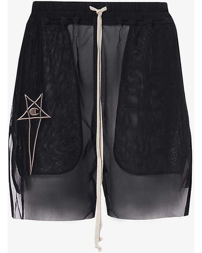 Rick Owens X Champion Brand-embroidered Stretch-woven Shorts X - Black