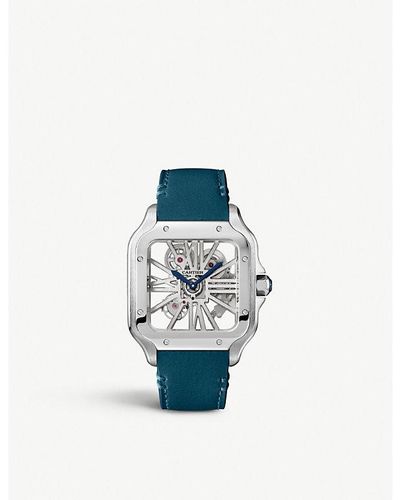 Cartier Crwhsa0009 Santos De Skeleton Leather And Stainless Watch - Blue