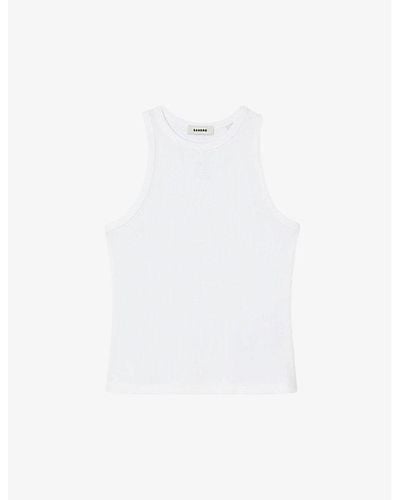 Sandro Round-neck Sleeveless Cotton T-shirt - White