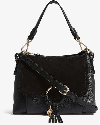 See By Chloé Suede Front Leather Shoulder Bag - Black