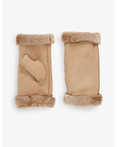 Dents Vera Shearling-lined Suede Mittens - Natural