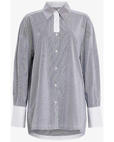 AllSaints Karina Relaxed-fit Stripe Organic-cotton Shirt - Grey