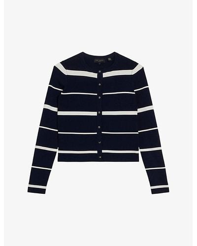 Ted Baker Vy Eloriaa Slim-fit Striped Stretch-knit Cardigan - Blue