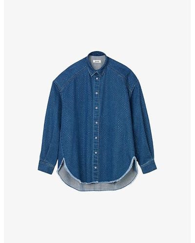 Sandro Rhinestone-embellished Relaxed-fit Denim Shirt - Blue