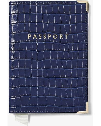 Aspinal of London Crocodile-embossed Patent-leather Passport Cover - Blue