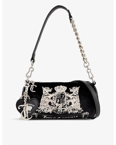 Juicy Couture Brand-embroidered Detachable-strap Velour Cross-body Bag - Black