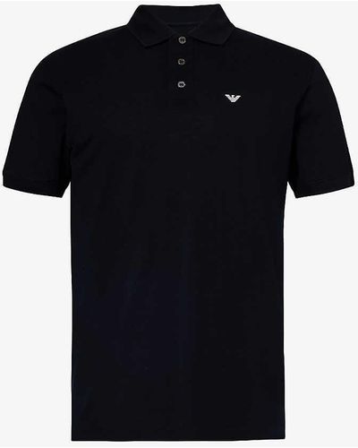 Emporio Armani Brand-print Short-sleeve Cotton-jersey Polo Shirt - Black