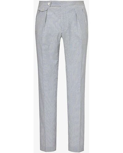 Polo Ralph Lauren Seersucker Stripe-print Tapered-leg Cotton Trousers - Grey