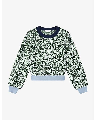 LK Bennett Ruth Heart-print Woven Sweater - Green