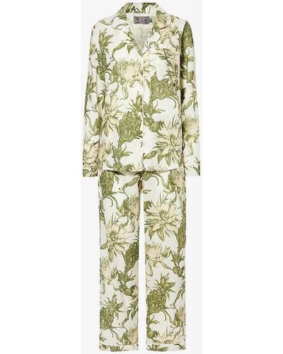 Desmond & Dempsey Floral-print Button-front Cotton Pyjama Set - Metallic