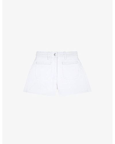 Maje Braided-trim Patch-pockets Denim Shorts - White