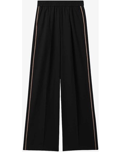 Reiss Remi Side-stripe High-rise Woven Trousers - Black