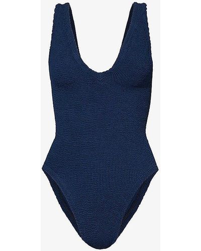Hunza G Sadie Scoop-neck Crinkle-textured Swimsuit - Blue