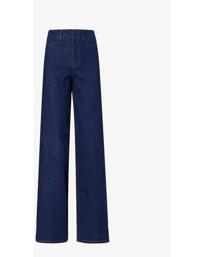 PAIGE Jolene Brand-patch Wide-leg Mid-rise Stretch-denim Jeans - Blue