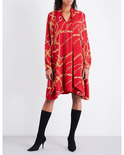 Balenciaga Chain-print Silk Dress - Red