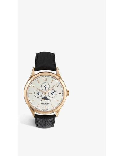 Montblanc 112535 Heritage 18ct Rose-gold And Leather Automatic Watch - White