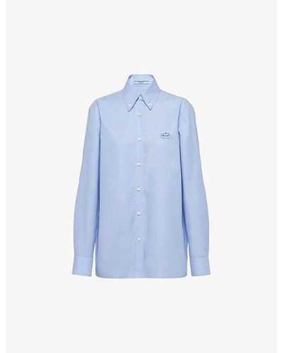 Prada Logo-embroidered Regular-fit Cotton Oxford Shirt - Blue