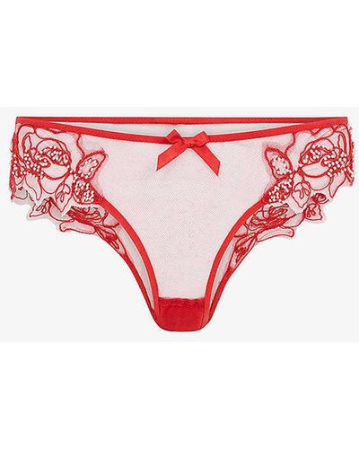 Agent Provocateur Lindie Mid-rise Embroide Floral Mesh Brief - Pink