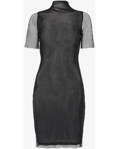 Amy Lynn Crystal-embellished Slim-fit Woven Mini Dress - Black