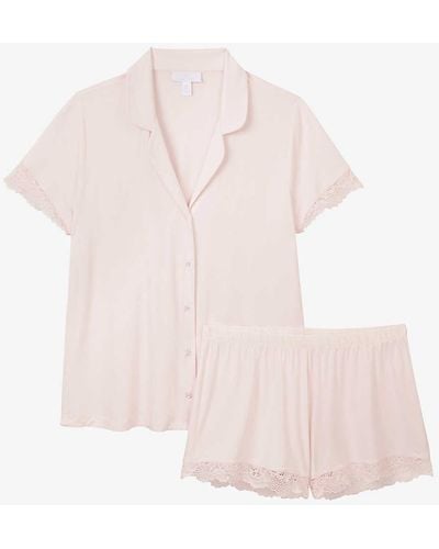 The White Company Emilie Lace-trim Stretch-jersey Pyjama Set - Pink
