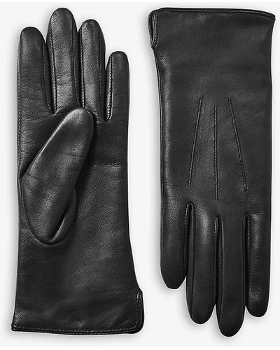 Aspinal of London Stitch-embellished Cashmere And Leather Gloves - Black