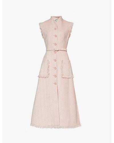 Huishan Zhang Felicity Frayed-trims Split-hem Woven Midi Dress - Pink