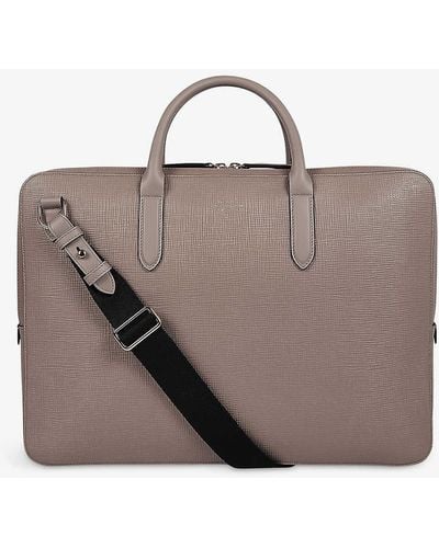 Smythson Panama Large Leather Briefcase - Brown