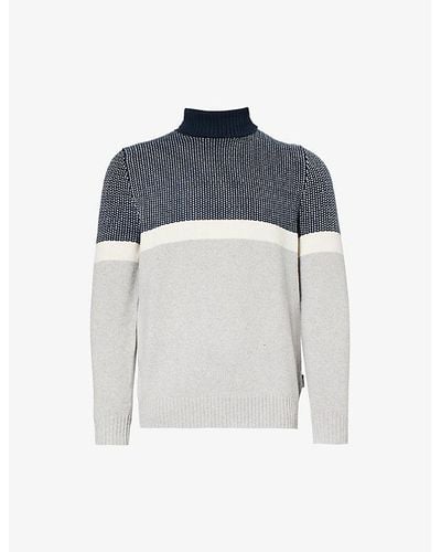 Barbour Vy Roll-neck Contrast-panel Cotton, Recycled-polyester And Wool-blend Sweater - Blue