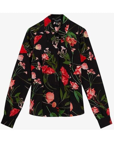 Ted Baker meggha Floral-print Fitted Woven Shirt - Black