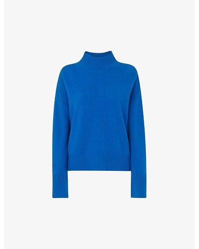 Whistles Double-trim Funnel-neck Wool Sweater - Blue