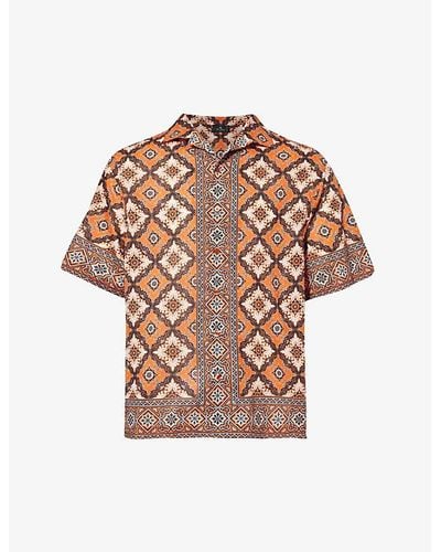 Etro Graphic-print Camp-collar Cotton Shirt - Brown