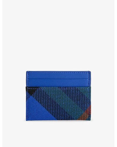 Burberry Check-pattern Woven Card Holder - Blue