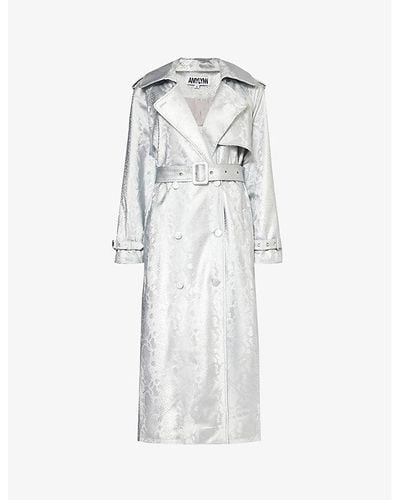 Amy Lynn Snake-effect Faux-leather Trench Coat - White