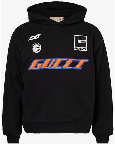 Gucci Brand-print Relaxed-fit Cotton-jersey Hoody - Black