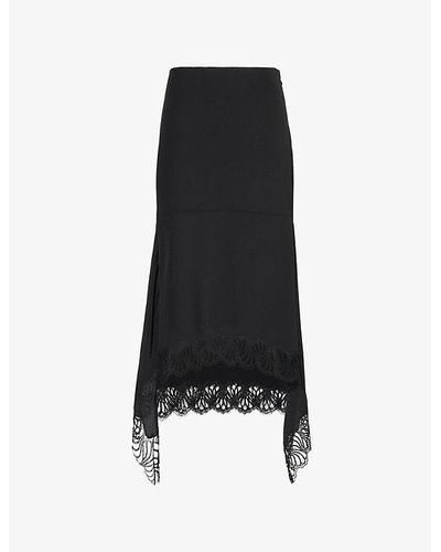 Stella McCartney Lace-trim High-rise Silk-crepe Midi Skirt - Black