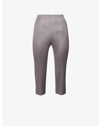 Pleats Please Issey Miyake Pleat Cropped Straight-leg Knitted Pants - Gray