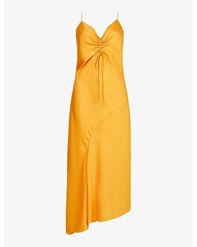 AllSaints Alexia Bias-cut Recycled-polyester Midi Dress - Yellow