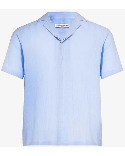 Orlebar Brown Maitan Split-hem Regular-fit Linen Shirt - Blue
