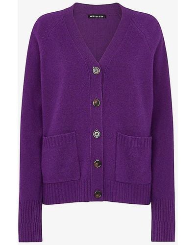 Whistles Patch-pocket Relaxed-fit Wool Cardigan - Purple