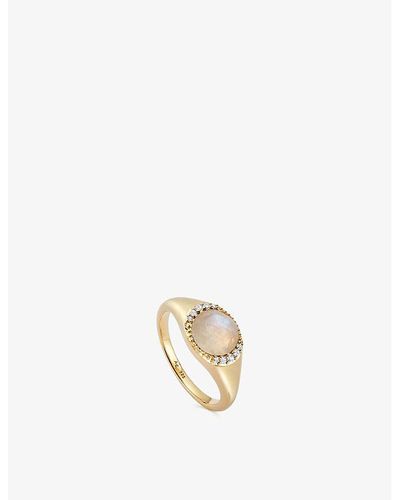 Astley Clarke Luna 18ct Yellow Gold-plated Vermeil Sterling-silver And Moonstone Signet Ring - Metallic
