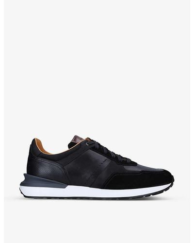Magnanni Xl Grafton Leather And Suede Low-top Trainers - Black