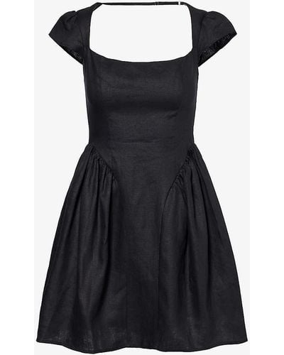 Reformation Oaklyn Square-neck Linen Mini Dress - Black